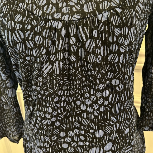 INC International Concepts Black and Blue Long Sleeve Top with Silver Threading - Picture 2 of 6